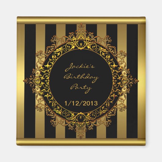 マグネットバースデーパーティエレガント金ゴールドブラックストライプ マグネット (正面)
