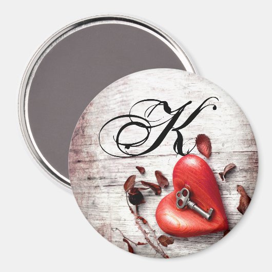 マグネットパーソナライズされたカントリー木材鍵のハートR マグネット (正面/裏面)