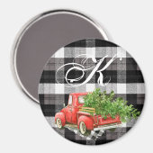 マグネットパーソナライズされたクリスマストラックバッファロープレイドブラック マグネット (正面/裏面)