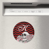 マグネットパーソナライズされたスカルバラゴシックChevron赤 マグネット (インサイチュ (食洗機))