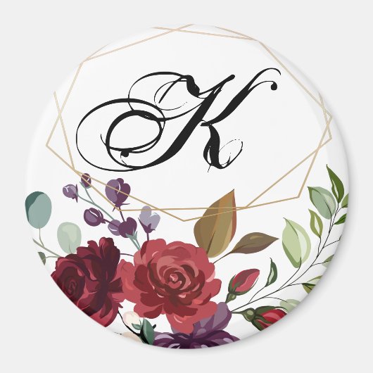 マグネットパーソナライズされたホワイトローズ金ゴールドジオメトリ マグネット (正面)