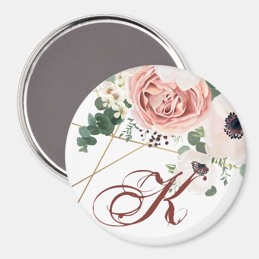 マグネットパーソナライズされた幾何学的ガーデンバラアネモン マグネット (正面/裏面)