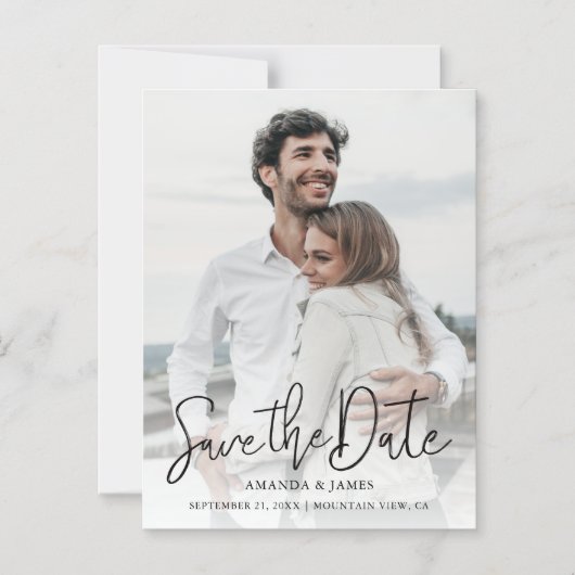 マグネット写真と黒のスクリプトで日付を保存 マグネット招待状 (正面)