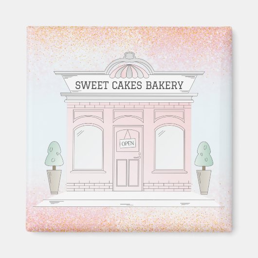 マグネット図解入りの、写真付きのベーカリーカフェ屋外ショップピンク マグネット (正面)