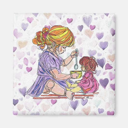 マグネット小さな女の子及びベビー人形 マグネット (正面)