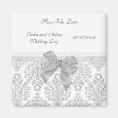 マグネット日付のダマスク結婚ホワイトを保存 マグネット (正面)