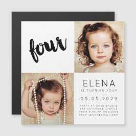 マグネット男の赤ちゃんガール4歳の誕生日フォトカード マグネット招待状