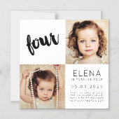 マグネット男の赤ちゃんガール4歳の誕生日フォトカード マグネット招待状 (正面)