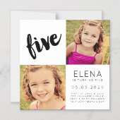 マグネット男の赤ちゃんガールFIVE第5誕生日フォトカード マグネット招待状 (正面)