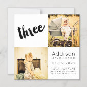 マグネット男の赤ちゃんガールTHREE BIRTHDAYフォトカード マグネット招待状 (正面)