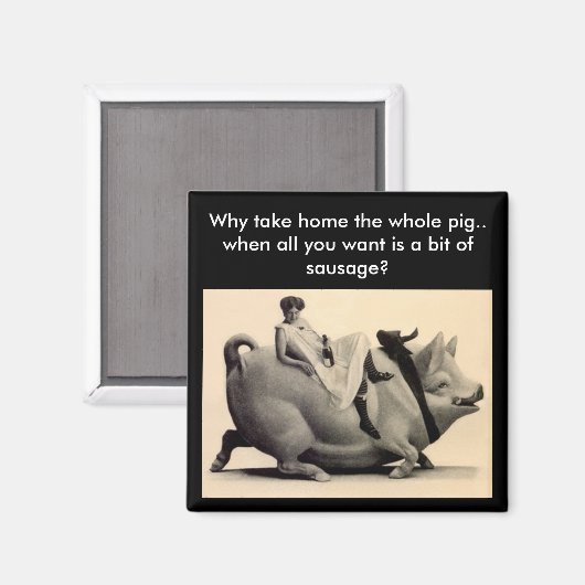 マグネット – おもしろいなぜ豚を持ち帰る – ソーセージ (正面/裏面)