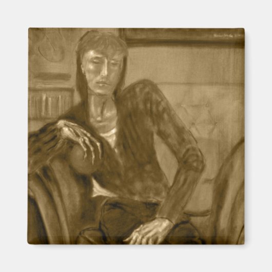 マグネット – オイルペインティング「オレンジ」セピア調 (正面)