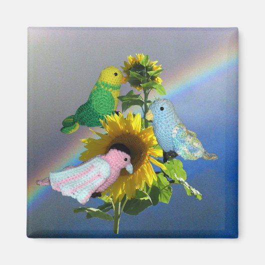 マグネット - ヒマワリの上のおもちゃの鳥 (正面)