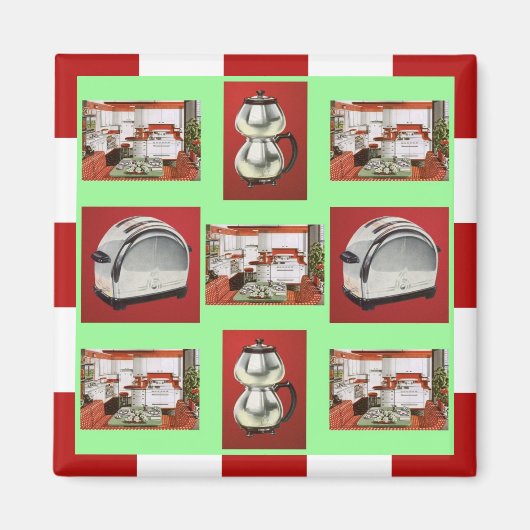 マグネット～レトロキッチンミッドセンチュリークローム市松模様に マグネット (正面)