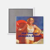 マグネット～レトロスタイリッシュ水着の女性のビーチ マグネット (正面/裏面)