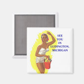 マグネット~レトロスタイリッシュ水着の女性のビーチ マグネット (正面/裏面)