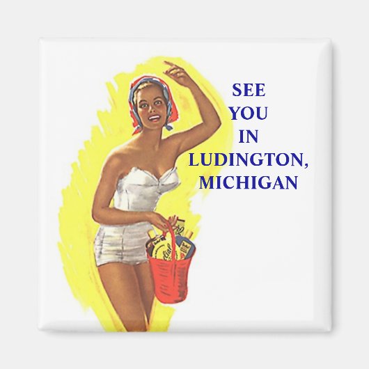 マグネット~レトロスタイリッシュ水着の女性のビーチ マグネット (正面)