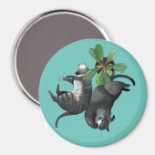 マグネット |2匹の猫が植物と一緒に暮らす (正面/裏面)