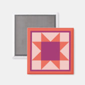 マグネット – Sawtoothスターキルトスクエア（オレンジ/ピンク） (正面/裏面)