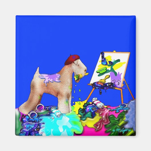 マグネット: Wheaten Terrier Artist (Blue Bkgd) マグネット (正面)