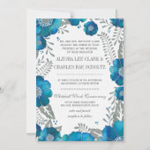 マグネティックブルーアクアフローラヴィンテージタイポグラフィ マグネット招待状 (正面)