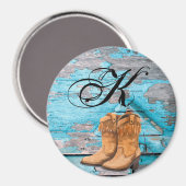 マグネパーソナライズされたットブルーウッドバーンドアブーツクン マグネット (正面/裏面)