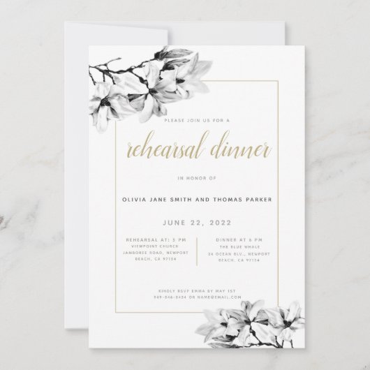 マグノエレガントリアスタイリッシュス金ゴールドリハーサルディナー 招待状 (正面)