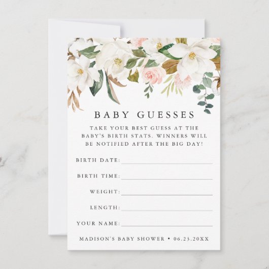 マグノエレガントリアス赤ちゃんシャワー推測用ゲームカード 招待状 (正面)