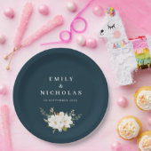 マグノエレガントリアフローラ・ネービー・ブルー結婚ズ ペーパープレート (パーティー)