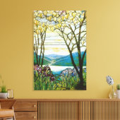 マグノリアとアイリスのステンドグラス窓 キャンバスプリント (インサイチュ (リビング))