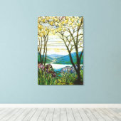 マグノリアとアイリスのステンドグラス窓 キャンバスプリント (インサイチュ (ウッドフロア))