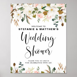 マグノリアとコットンガーランド ウェディングシャワーウェルカムサイン ポスター