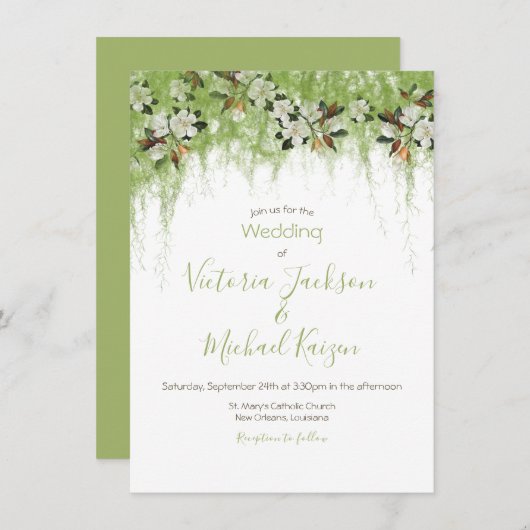 マグノリアとモスつる植物サザンズ結婚ーズ 招待状 (正面/裏面)