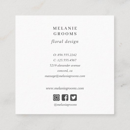 マグノリアとユーカリフローラフレームピンク スクエア名刺 (裏面)