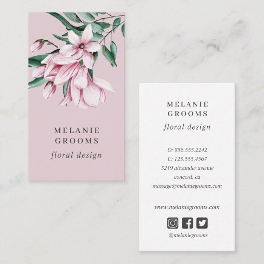 マグノリアとユーカリプタスピンクフローラ植物学 名刺 (正面/裏面)