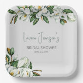 マグノリアのグリーンウェディング シャワーのための白い水彩画 ペーパープレート (正面)