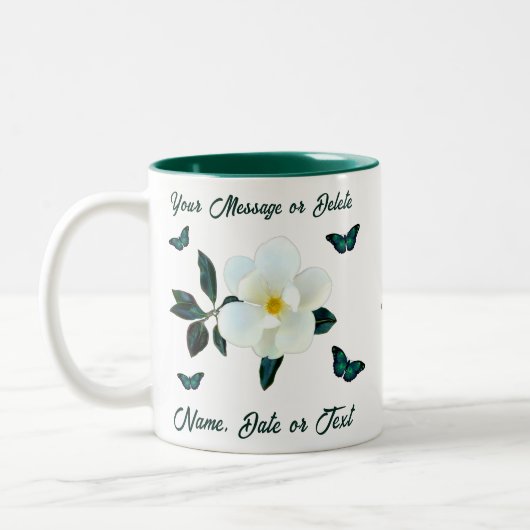 マグノリアのコーヒーマグパーソナライズされたまたは転送 ツートーンマグカップ (左)