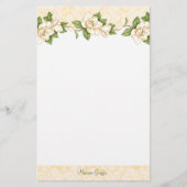 マグノリアのダマスク織のパーソナライズな筆記用紙 便箋 (正面)