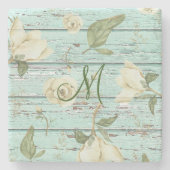 マグノリアのモノグラム付きグリーンエイジドウッド ストーンコースター (正面)