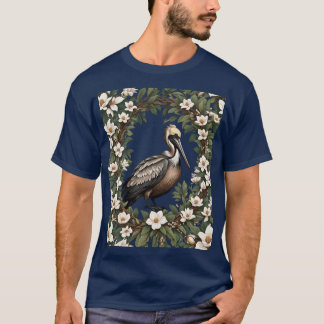 マグノリアの花に囲まれたペリカン Tシャツ