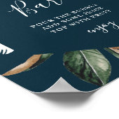 マグノリアの花のネイビー ブライダルシャワー ミモザ バー サイン (角)