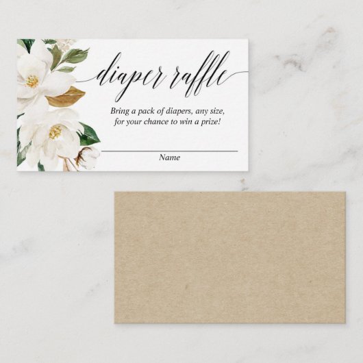 マグノリアの花のベビーシャワーのおむつのラッフルカード エンクロージャーカード (正面/裏面)