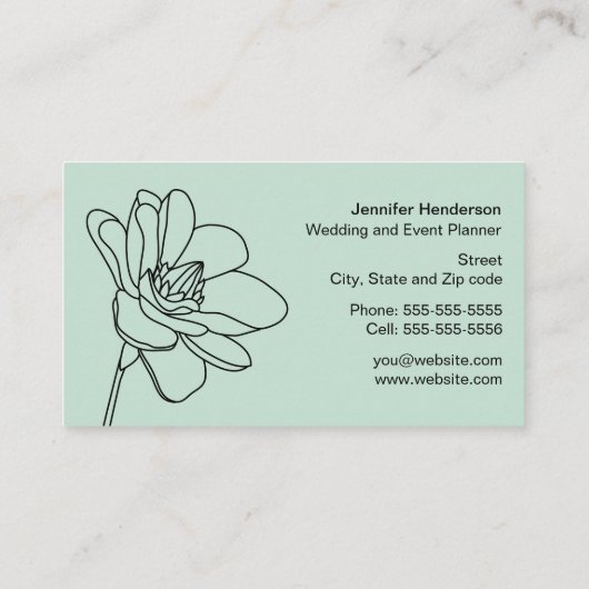 マグノリアの花のミントの緑の名刺 名刺 (裏面)