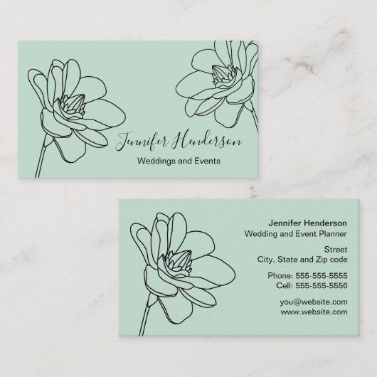 マグノリアの花のミントの緑の名刺 名刺 (正面/裏面)