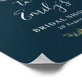 マグノリアの花の青いウェルカムサイン ブライダルシャワー ポスター (角)