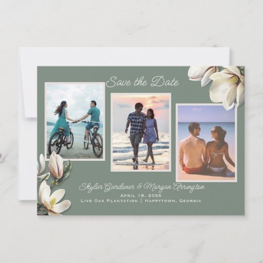 マグノリアの花の3枚写真 ウェディング セーブ・ザ・デート (正面)