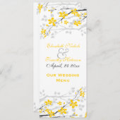 マグノリアの花は黄色、グレー結婚のメニューカード メニュー (正面/裏面)