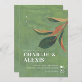 マグノリアの葉のボタニカル結婚式招待状 招待状 (正面/裏面)