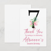 マグノリアの誕生日招待状、7歳の誕生日 サンキューカード (正面/裏面)