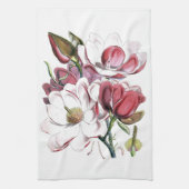 マグノリアアジアフラワーヴィンテージオールドイラストレーション キッチンタオル (縦)